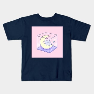 cube cat and moon Kids T-Shirt